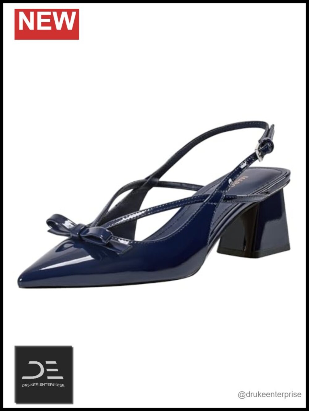 Faux Patent Leather Pointy Toe Block Heel Slingback Pump